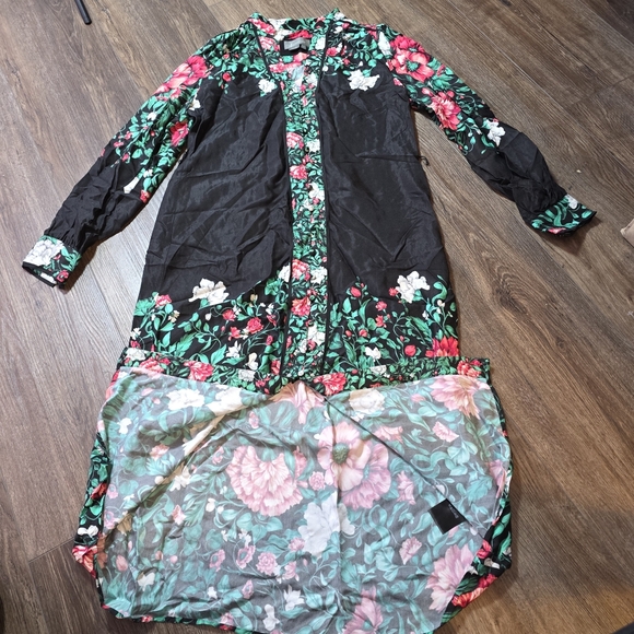 Anthropologie Floral Midi Dress Kimono Style Long Sleeve Black Multicolor Small - Picture 5 of 13